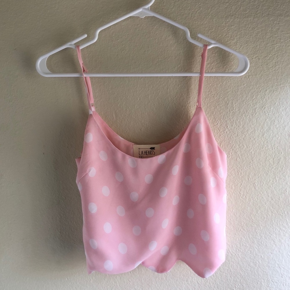 LA Hearts pink polka dot crop top
